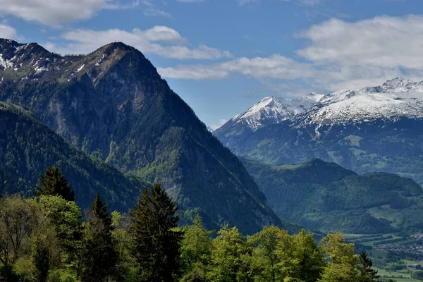 View over the rhine valley in Switzerland from Triesenberg in Liechtenstein 22.5.2020