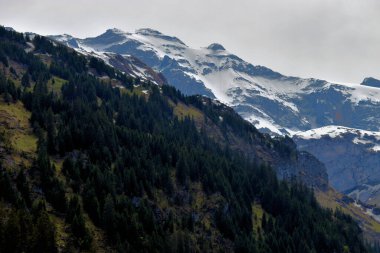 İsviçre 'de Klausenpass' a yapılan bir yolculuk sırasında dağ manzarası. 8.5.2020