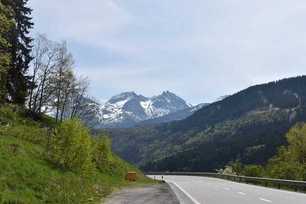 Panorama Montaña Durante Viaje Por Carretera Oberalppass Suiza 2020 — Foto de Stock