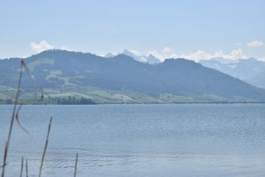 İsviçre 'deki Sihlsee' de Lakeside Panoraması 18.5.2020