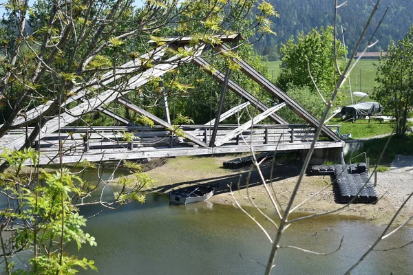 Pequena Ponte Madeira Sihlsee Suíça 2020 — Fotografia de Stock