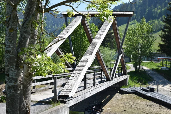 Pequena Ponte Madeira Sihlsee Suíça 2020 — Fotografia de Stock