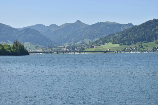 Lakeside Panorama Sihlsee Switzerland 2020 — стокове фото