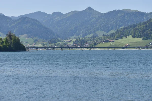 Lakeside Panorama Sihlsee Switzerland 2020 — стокове фото