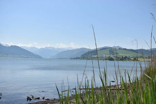 stock image Lakeside panorama at the Sihlsee in Switzerland 18.5.2020