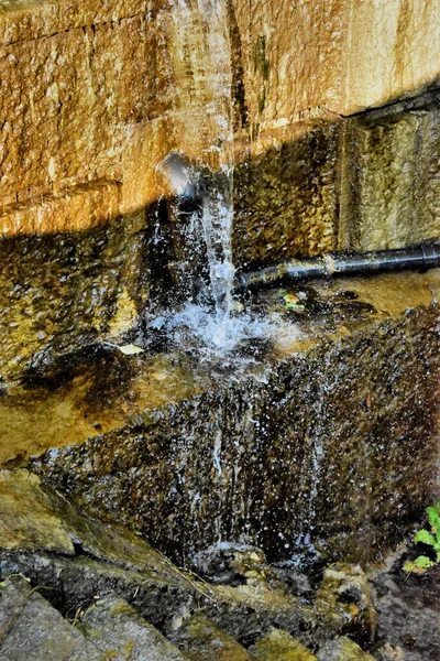 Fluxos Água Longo Muro Reno Caem Suíça 2020 — Fotografia de Stock