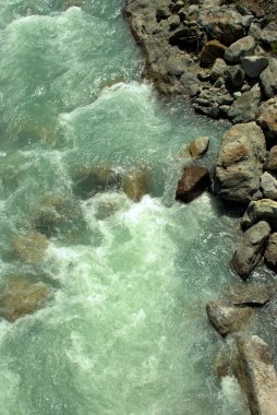 İsviçre 'de, Engadine' de küçük bir alp nehrinin suyuna gir. 27.5.2020.