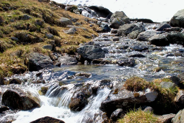 Pěkně Malý Alpský Vodopád Fluelapass Švýcarsku 2020 — Stock fotografie