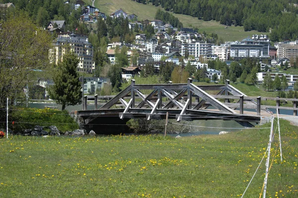 Ponte Madeira Saint Moritz Suíça 2020 — Fotografia de Stock