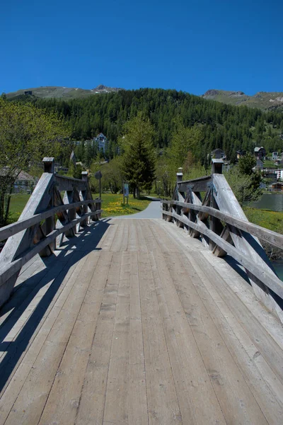 Ponte Madeira Saint Moritz Suíça 2020 — Fotografia de Stock