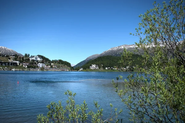 Increíble Paisaje Desde Lago Saint Moritz Suiza 2020 — Foto de Stock