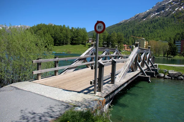 Ponte Madeira Saint Moritz Suíça 2020 — Fotografia de Stock
