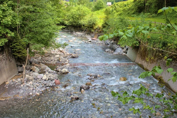 Liten Alpin Flod Rinner Genom Weisstannental Schweiz 2020 — Stockfoto