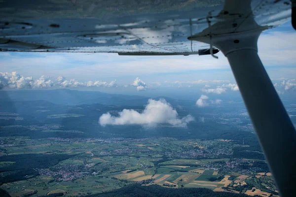 Voo Avião Hélice Através Área Rural Alemanha 2020 — Fotografia de Stock