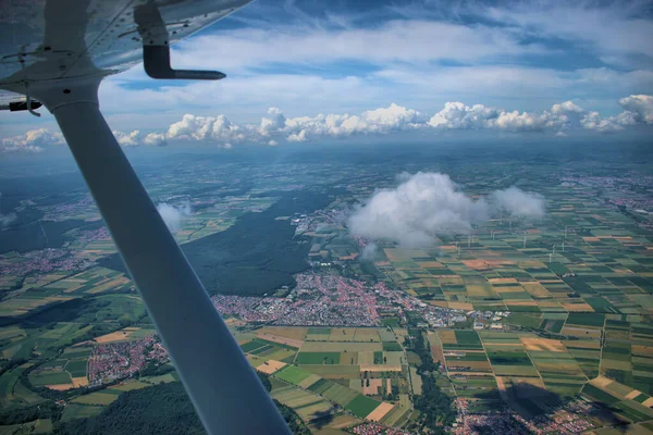 Voo Avião Hélice Através Área Rural Alemanha 2020 — Fotografia de Stock