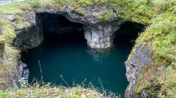 Russisch Noorden Canyon Overspoeld Met Water Ruskeala Park Gorta Het — Stockfoto