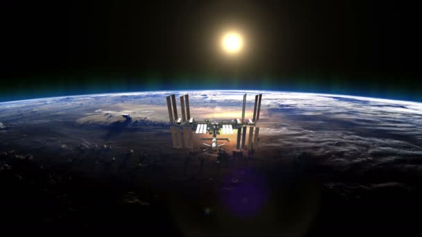 Animatie Van Het Internationale Ruimtestation Iss Een Baan Boven Planeet — Stockvideo