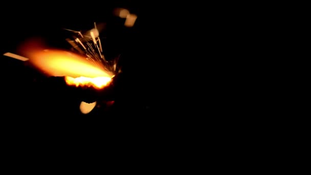 Extreme Closeup View Sparkler Being Lighted Burning Till End — Stock Video