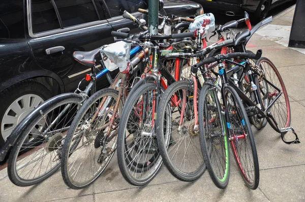Bicycles Illegally Parked Sidewalk — Stock Photo, Image