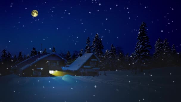 Mooie Nachtelijke Lichte Sneeuw Cgi Foto Animatie — Stockvideo