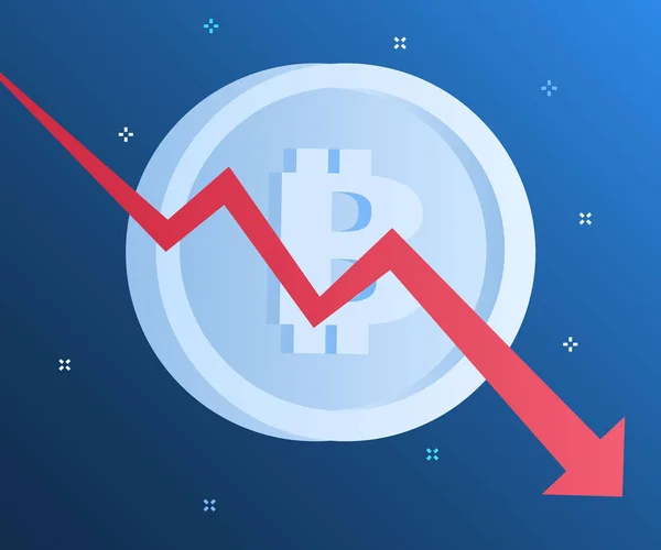 Concepto Moneda Crypto Bitcoin Sistema Financiero Cae Diseño Plano Ilustración — Archivo Imágenes Vectoriales