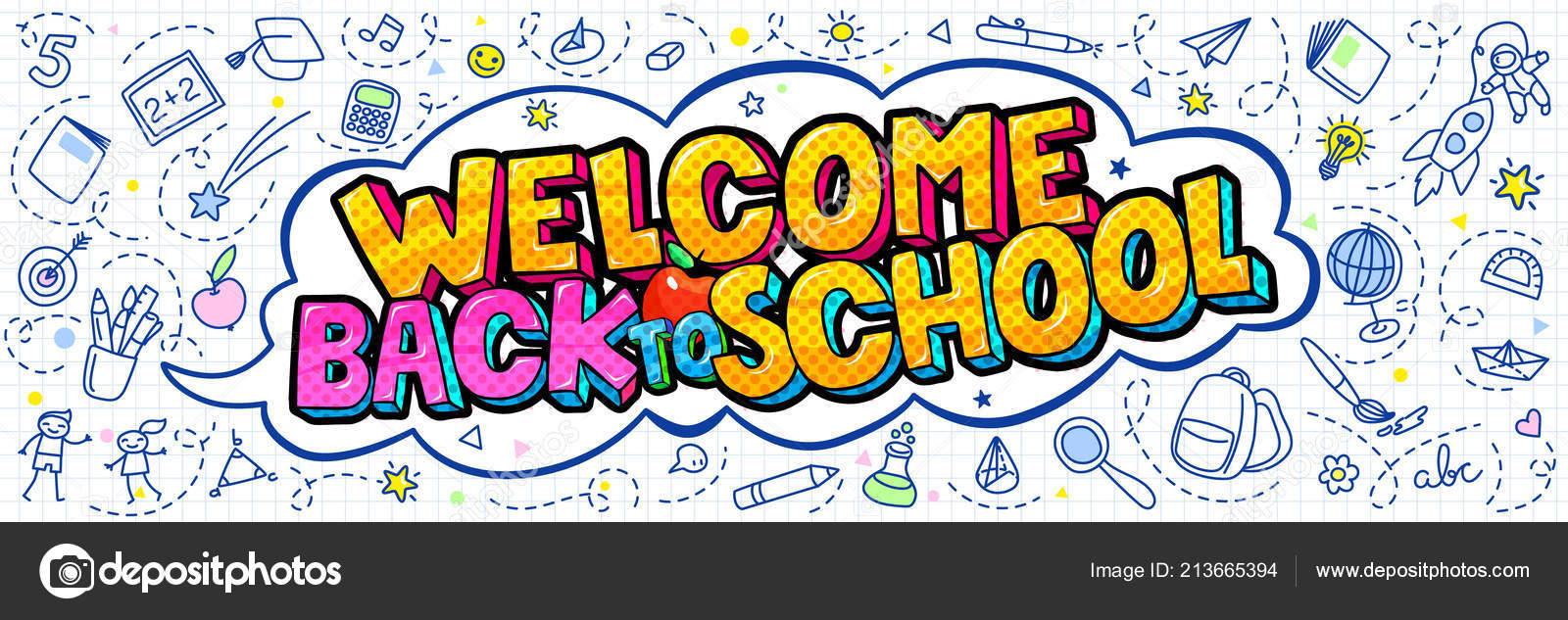 Welcome Back School Lettering Pop Art Style White Background School Vector Image By C Vectorstory Vector Stock