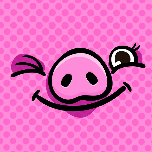 2019 年のシンボルです ポップなアート スタイルでピンク背景に幸せのウィンク豚の顔 ベクトル図 — ストックベクタ