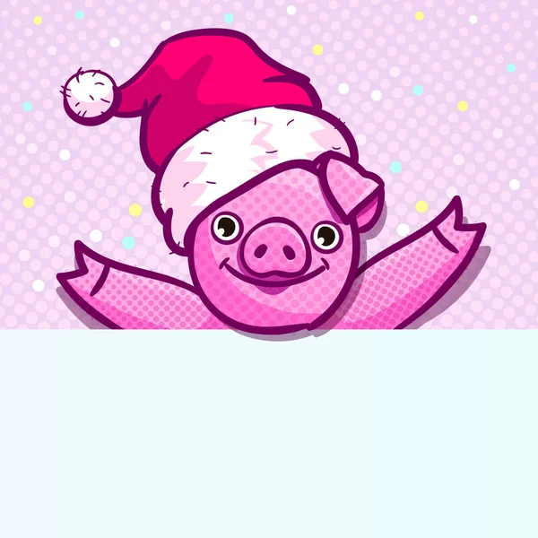 Pig Symbol 2019 New Year Smiling Cute Pig Pop Art — Stock Vector