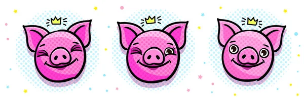 Свинья Является Символом 2019 Нового Года Глава Свиньи Эмодзи Стиле — стоковый вектор