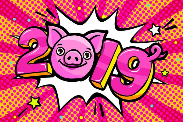 Świnia Jest Symbolem Nowego Roku 2019 Uśmiechający Się Ładny Świnia — Wektor stockowy