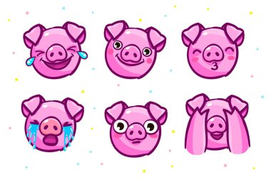 Domuz 2019 yeni yıl bir sembolüdür. Pop sanat tarzı Emoji domuz Başkanı. Vektör çizim.