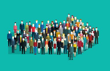 Concept of leadership and direction. Crowd of people gathered in an arrow shape. Flat design, vector illustration. clipart