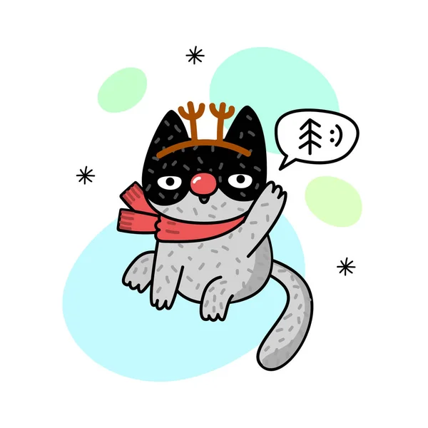 Zimní Obrázek Kočkou Kostýmu Jelen Šátek Roztomilá Kočička Vektorové Ilustrace — Stockový vektor