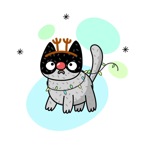 Ilustrație Iarnă Pisica Într Costum Cerb Mesaj Wtf Drăguţ Pisoi — Vector de stoc
