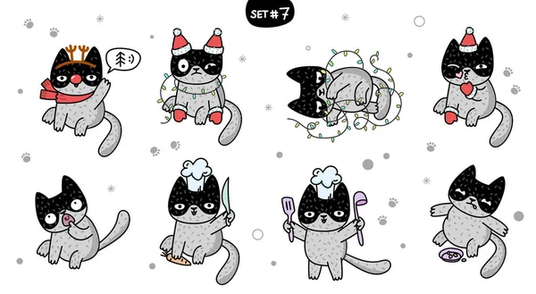 Zimowe Ilustracja Kot Kreskówka Ilustracja Wektorowa Pocztówka Plakatu Drukowanie Ubrania — Wektor stockowy