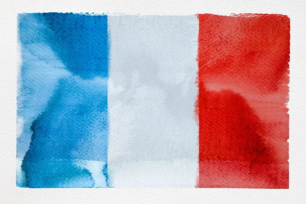 Concetto Viaggiare Studiare Francese Acquerello Bandiera Francese Sfondo Bianco — Foto Stock