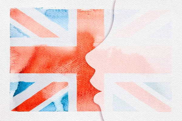 Pojetí Cestování Nebo Při Studiu Angličtiny Akvarelu Britská Vlajka Tvář — Stock fotografie