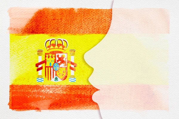 Concepto Viajar Estudiar Español Acuarela Bandera España Cara Sobre Fondo —  Fotos de Stock