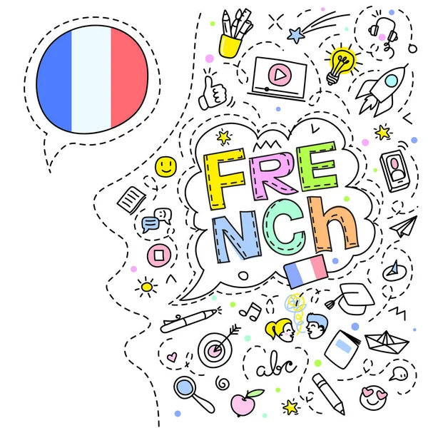 Concept Traveling Studying French French Flag Face Line Art Icons — стоковий вектор