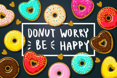 Çörek çörek endişe ile mutlu Not koyu mavi zemin üzerine olmak.