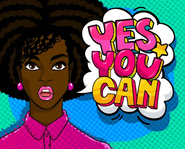 Yes You Can Message Молодая Африканская Женщина Открытым Ртом Стиле — стоковый вектор