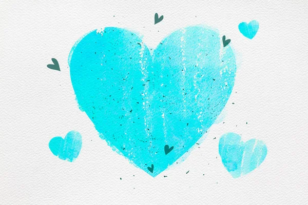 Aquarelle bleu Coeur sur fond blanc. L'amour — Photo