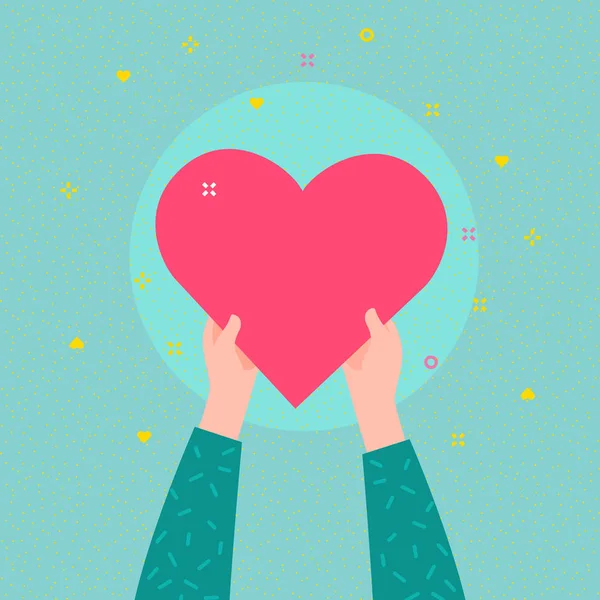 Välgörenhets koncept. Händerna håller stort hjärta symbol. — Stock vektor