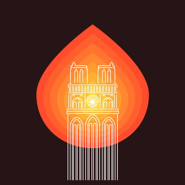 Catedral de Notre Dame con símbolo de fuego — Archivo Imágenes Vectoriales