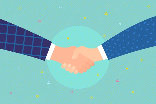 Concept Van Succes Deal Gelukkig Partnerschap Groet Shake Casual Handshaking — Stockvector