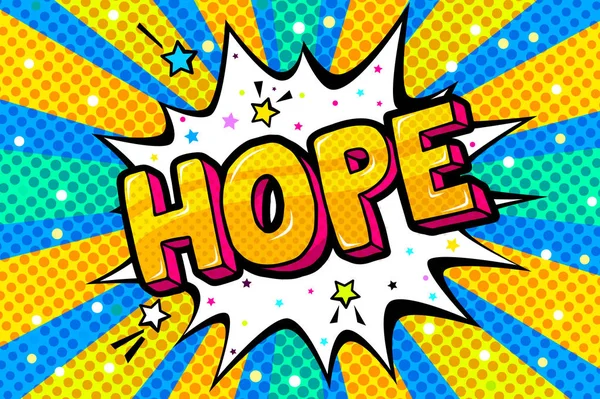 Hope Word Bubble Yellow Message Pop Art Comic Style Blue — Stock Vector