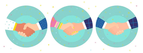 Set Shaking Hands Concept Success Deal Happy Partnership Greeting Shake — Stock Vector