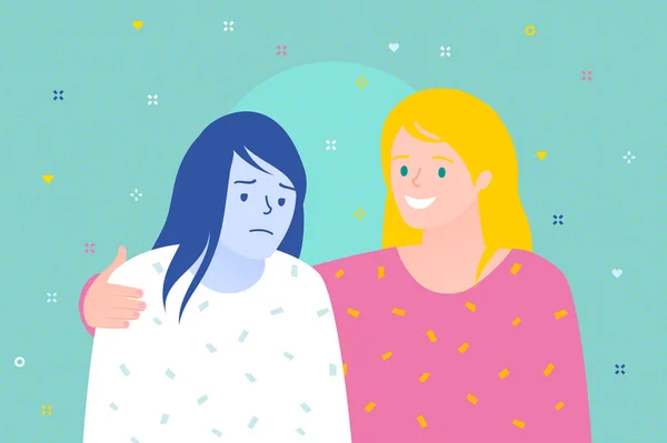 Konzept Der Freundschaft Und Unterstützung Zwei Frauen Sind Zusammen Fröhliche — Stockvektor