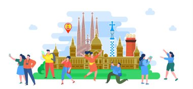 Seyahat kavramı veya İspanyolca eğitimi. İspanya'da turistler.