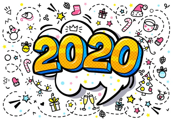 2020年新年。数字 2020 在流行艺术风格 — 图库矢量图片